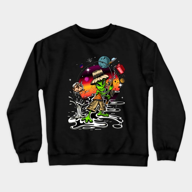 Space Fisherman Crewneck Sweatshirt by adamzworld